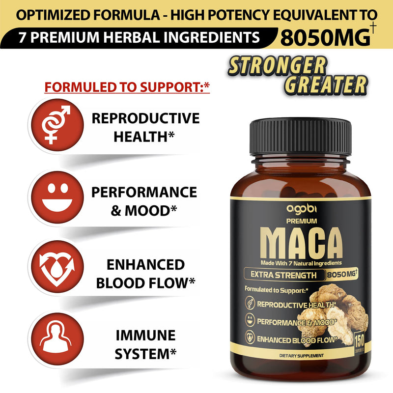 7in1 Premium Maca Root Capsules with Ashwagandha, Ginseng, Tribulus Terrestris and More Equivalent 8050mg - Natural Energy, Performance and Mood Support - 150 Capsules 5-Month Supply - NewNest Australia