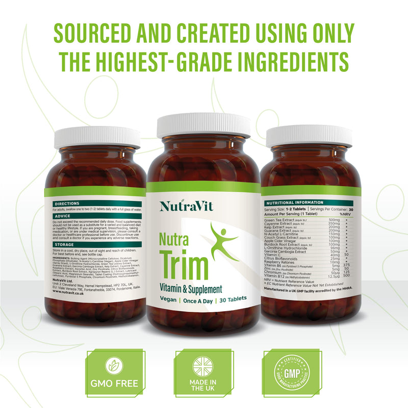 NUTRATRIM - Weight Management Supplement | Slimming Tablets - 30 Tablets - Helps Achieve Weight Goals & Digestion | with Raspberry Ketones, Apple Cider Vinegar & Green Tea - Vegan - NutraVit - NewNest Australia
