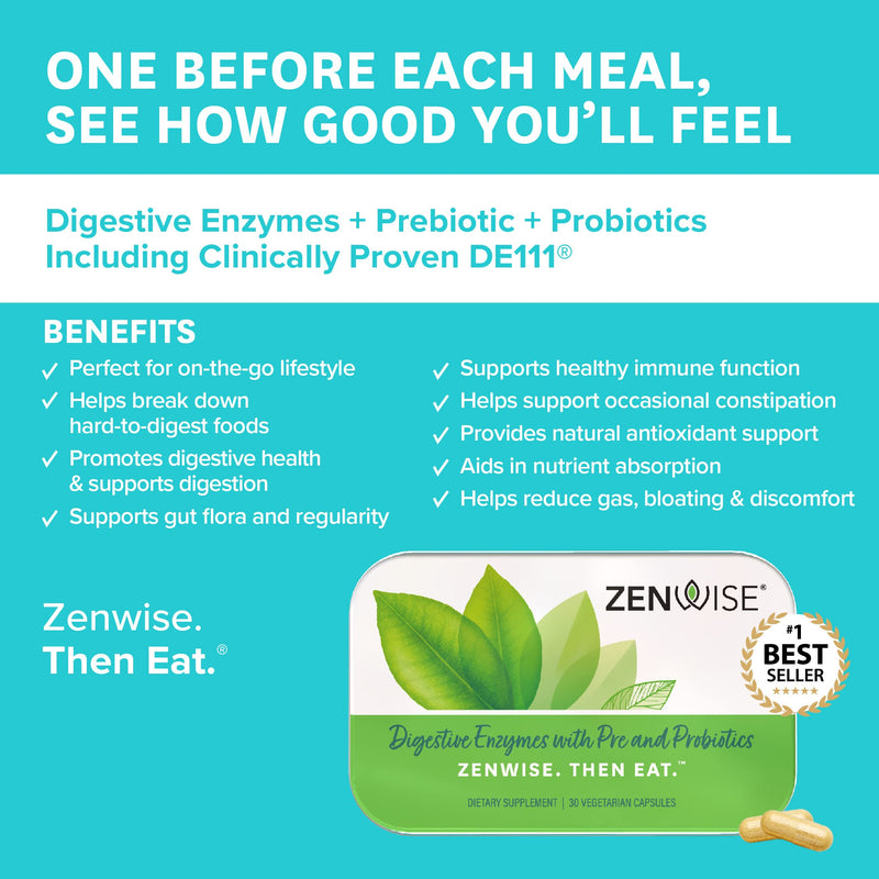 Zenwise Health Digestive Enzymes, Plus Prebiotics & Probiotics Supplement, Travel Size, Daily Digestion + Immune Support, for Occasional Gas, Gut Bloating & Irregularity (30 Count Tin) 30 Count Tin - NewNest Australia