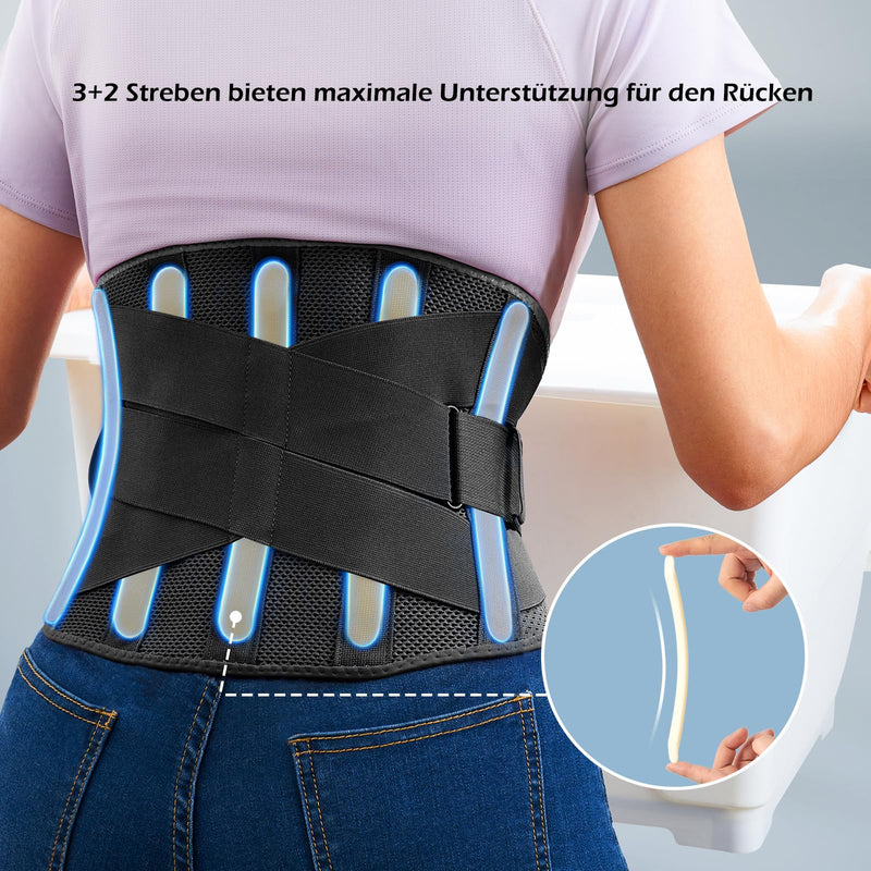FREETOO Back Brace for Men and Women, Breathable Back Support Belt, Back Strap with 5 Stays for Sports, M (Waist: 90-105 cm) Black - NewNest Australia