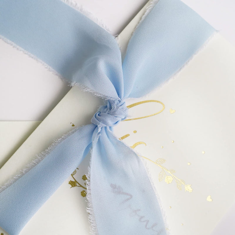 MEEDEE Chiffon Ribbon Handmade Fringe Silk Ribbon 2" x 7 Yards Baby Blue Chiffon Ribbon Perfect for Wedding Invitation, Bridal Bouquet, Gift Wrapping, Baby Shower Decor (3 Rolls 21 Yards) - NewNest Australia