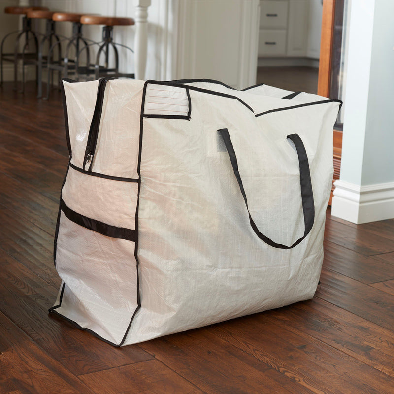 NewNest Australia - Household Essentials 2622 MightyStor Large Storage Bag with Handles | Clothing and Linen Storage Bag | White Tarp with Black Trim 