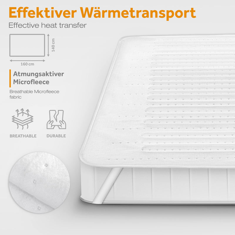 sinnlein double heated underblanket 160x140cm with automatic switch-off and 2 temperature zones | Electric blanket with 3 temperature levels | Heat bed pad for bed | Thermal blanket made of soft fleece without pattern 160 x 140 cm - NewNest Australia