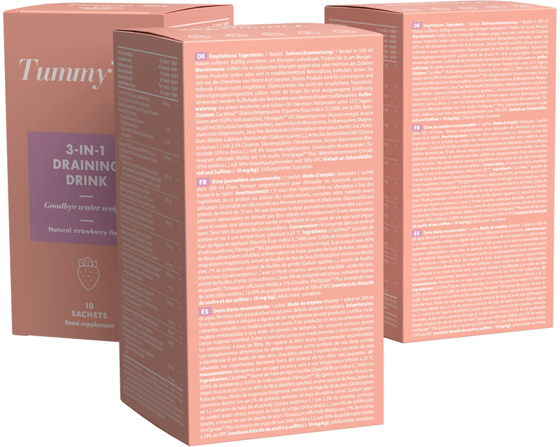Tummytox 3-In-1 Dewatering Drink - Detox - Strawberry Drink With Cactinea, Magnesium, Dandelion - 9 Powerful Plant Ingredients - 30 Bags For 30 Days With Free E-Book - NewNest Australia