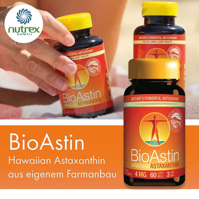Nutrex Hawaii, BioAstin, Hawaiian Astaxanthin, 4mg, 60 soft capsules, laboratory tested, vitamin E, gluten-free, soy-free, non-GMO - NewNest Australia