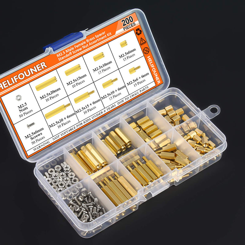 HELIFOUNER 200 Pieces M2.5 Male Female Hex Brass Spacer Standoff Screw Nut Assortment Kit - NewNest Australia