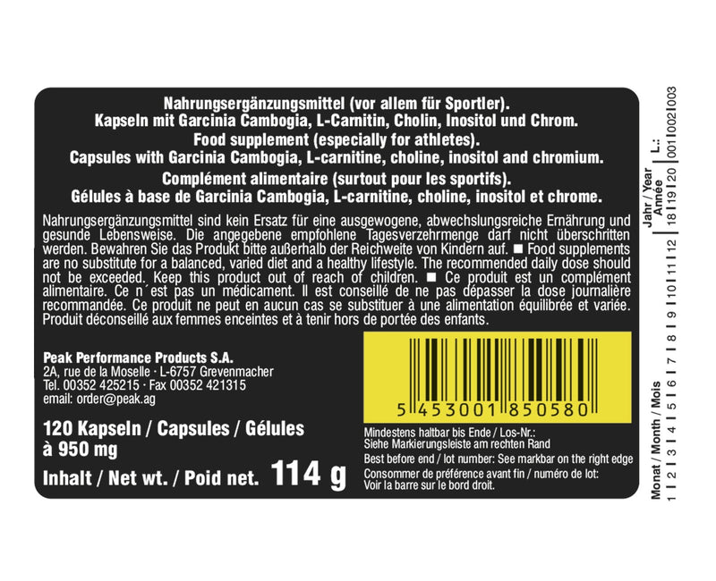 Peak Hca - 120 Capsules I 30 Servings I Hydroxycitric Acid I Blood Sugar Management I Fat Metabolism I Diet I Garcinia Cambogia I L-Carnitine I Inositol I Choline - NewNest Australia