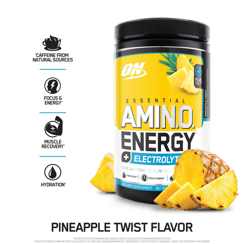 Optimum Nutrition Amino Energy + Electrolytes Powder - Pre Workout, BCAAs, Amino Acids, Keto Friendly, Energy Powder - Pineapple Twist, 30 Servings Pineapple Twist + Electrolytes - NewNest Australia