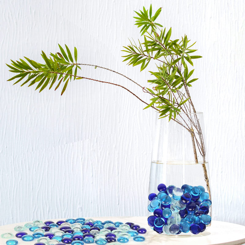 FUTUREPLUSX Flat Glass Marbles 1Lb, 100PCS Fill 0.3L Vol. Premium Blue Mixed Color Flat Gems Aquarium Pebbles Vase Filler Beads Table Scatter Décor Blue and White - NewNest Australia