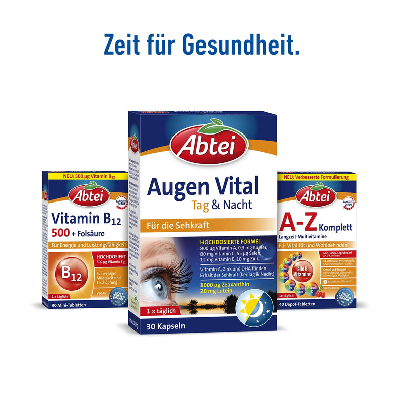 Abtei Augen Vital day and night - with vitamin A, lutein, DHA and zeaxanthin - for maintaining vision - laboratory tested and high dosage - 30 capsules 30 pieces (pack of 1) - NewNest Australia