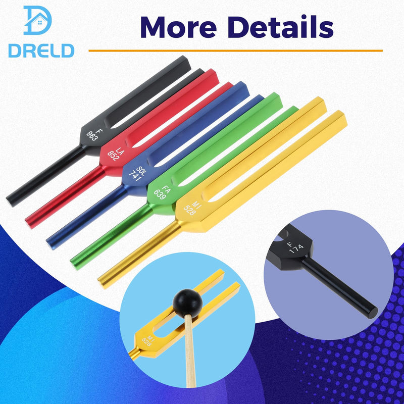 Dreld 9 Pcs Solfeggio Tuning Fork Set Chakra Tuning Fork Set with 2×Silicone Hammers Bag Cloth Tuning Fork for DNA Repair Sound Therapy (174, 285, 396, 417, 528, 639, 741, 852, 963 Hz) (colorful) colorful - NewNest Australia