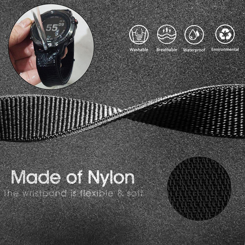 Abanen Hook and Loop Quick Dry Watch Band for Fenix 6/ Fenix 5/ Fenix 7/EPIX 2, 22mm Woven Nylon Ultralight Sport Wristband Strap for Garmin Fenix 6 Pro/Sapphire,Instinct,Fenix 5 Plus Black - NewNest Australia