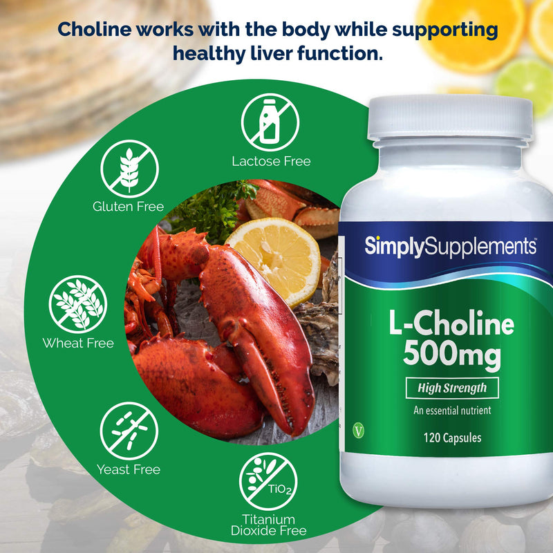 L-Choline 500mg - 120 capsules - suitable for vegans - supply for 2 months - SimplySupplements - NewNest Australia