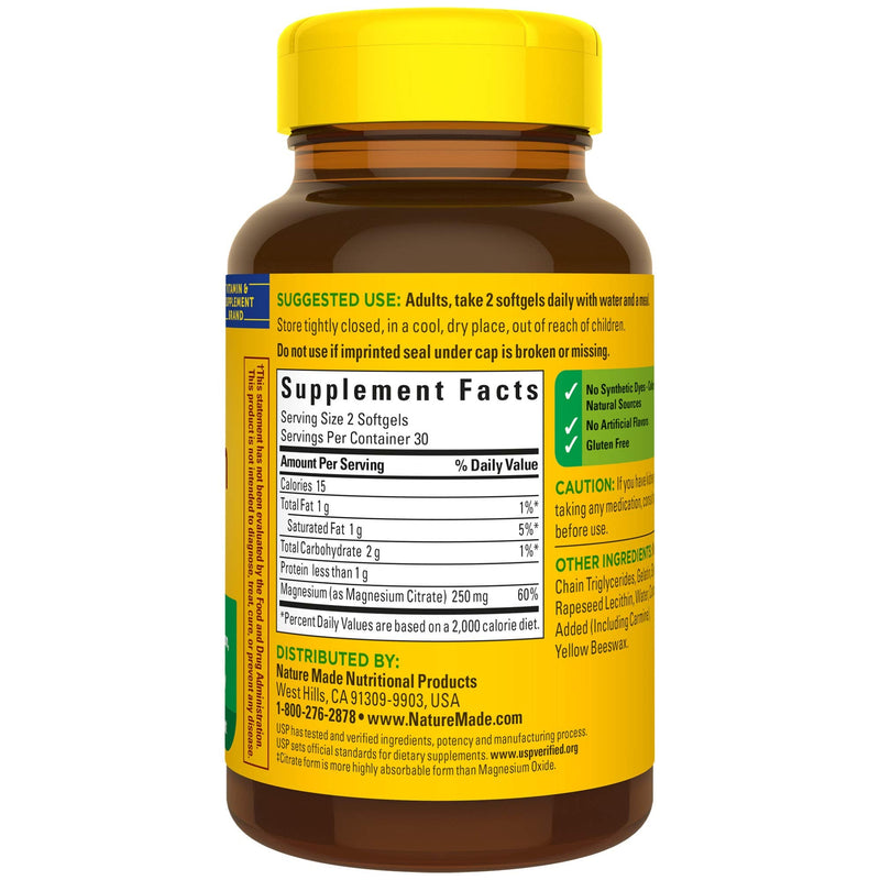 Nature Made Magnesium Citrate 250 mg, Dietary Supplement for Muscle Support, 60 Softgels, 30 Day Supply 60 Count - NewNest Australia