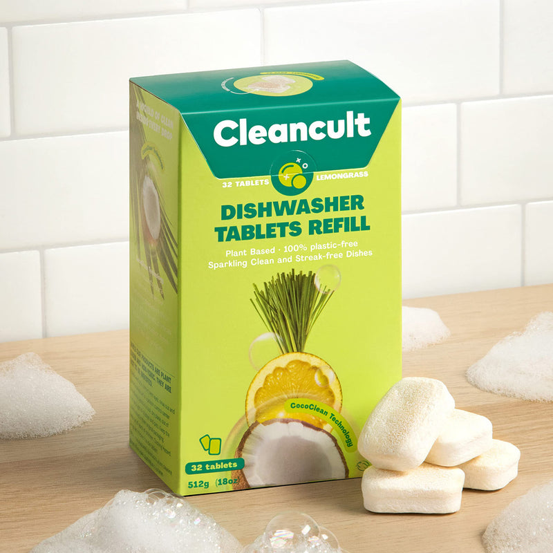 Cleancult Dishwasher Pods, 32 count, Lemongrass Scent, Biodegradable Detergent Tablets, Cruelty Free Tabs - NewNest Australia