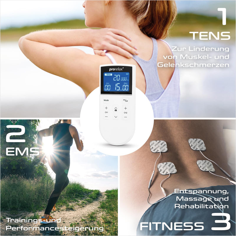 Prorelax Tens/Ems Trio+ | Battery-Operated Electrostimulation Device | 3 Therapies - Tens, Ems, Fitness | For Relaxation, Muscle Building, Pain Relief | 50 Programs | 16 Intensity Levels Trio+ - NewNest Australia