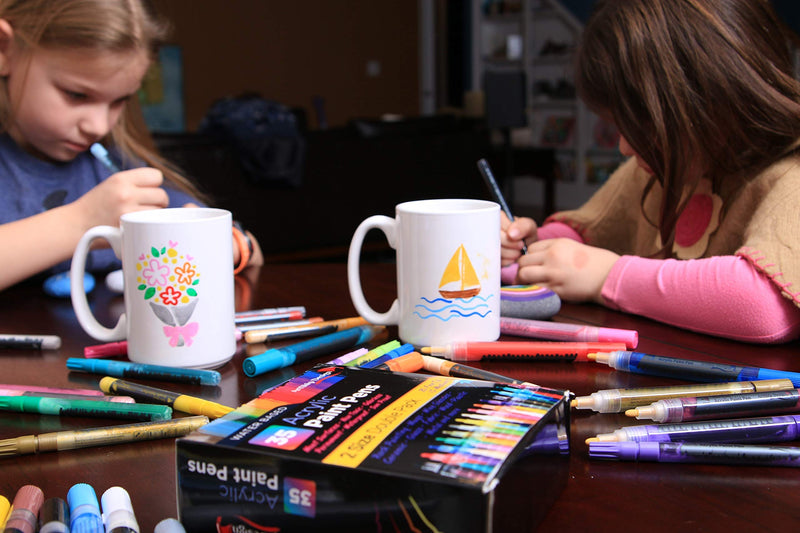 35 Premium Acrylic Paint Pens, Double Pack of Both Extra Fine and Medium Tip, for Rock Painting, Mug, Ceramic, Glass, and Fabric Painting, Water Based Non-Toxic and No Odor 35 Classic - NewNest Australia