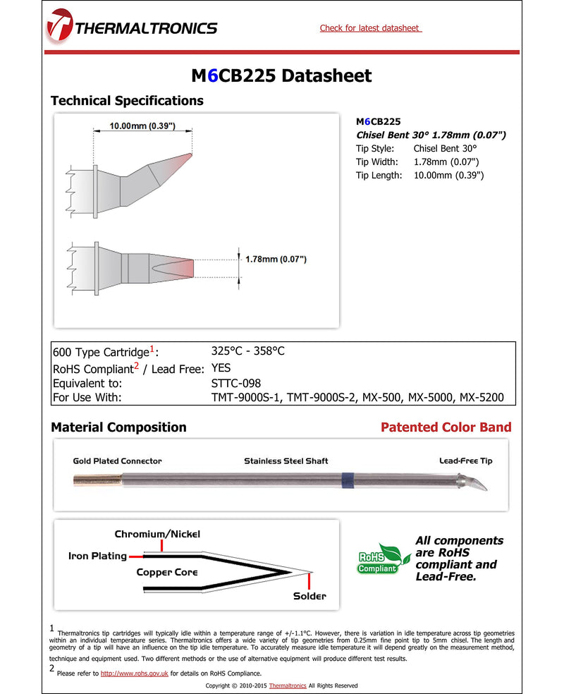 Thermaltronics M6CB225 Chisel Bent 30deg 1.78mm (0.07in) interchangeable for Metcal STTC-098 - NewNest Australia