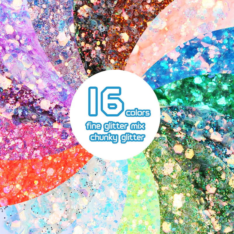 TORC Holographic Chunky Glitter Set, 24 Colors, Fine Chunky Mix Glitter for Nail Art Cosmetic Body Hair Festival Makeup Crafts, Shaker Jar Total 240 g 24 chunky glitter - NewNest Australia
