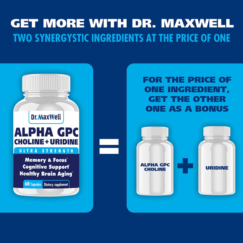 Alpha GPC 600mg + Uridine, a Choline Enhancer. Better Than Alpha-GPC or Uridine Аlone. Best Alpha GPC Choline: 2in1, Soy Free, No Fillers, USA. Best Choline Form, 60 Pills, Money Back Guarantee - NewNest Australia