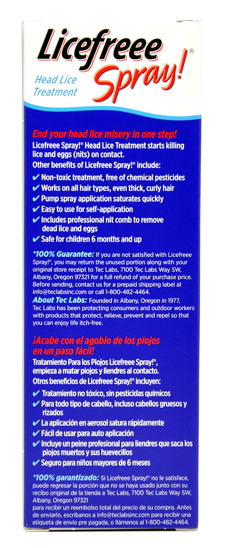 Tec Labs Licefreee Spray Head Lice Spray - Includes Professional Metal Nit and Lice Comb, 6 Fl Oz (Pack of 1) - NewNest Australia