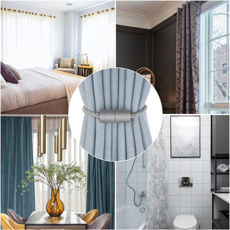 Hangtty Magnetic Curtain Tiebacks 2 Pack Grey Curtain Rope Tieback Curtain Holders for Drapes Modern Tie Backs Decorative Curtain Holdbacks - NewNest Australia