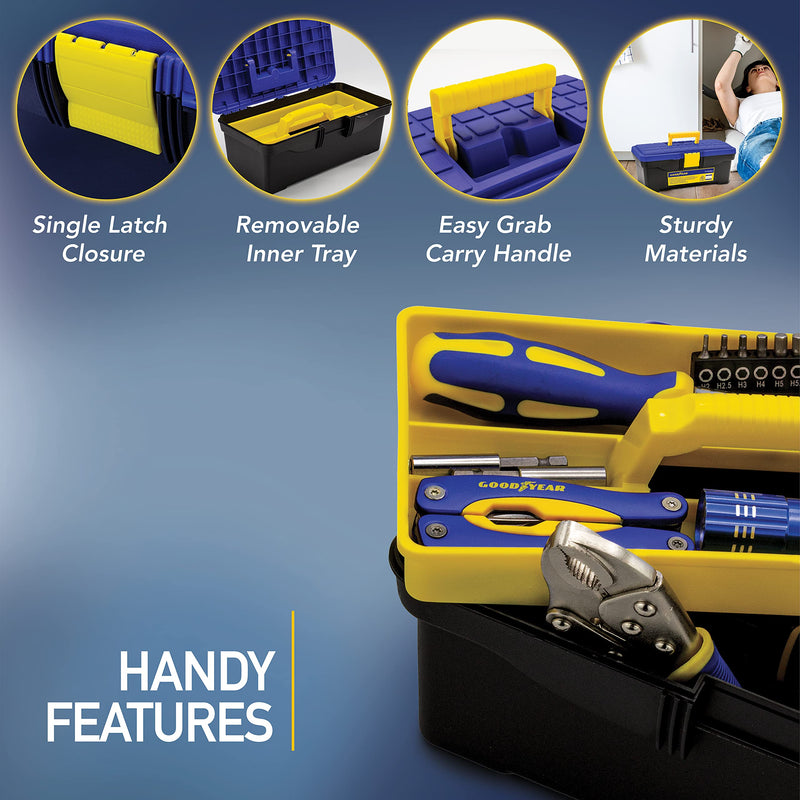GOODYEAR - 12 Inch Mini Tool Box for Small Tools, Plastic Hobby Accessories Storage Box with Handle, Removable Inner Tray, Lightweight & Easy to Carry, One hand Snap Latch - NewNest Australia