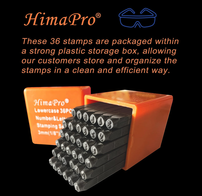 HimaPro Lowercase Number and Letter Stamp Set 36 pcs Industrial Grade Letters 'a'-'z', &', 0'-'9' in a Plastic Box (3mm - 1/8 Inch) 3mm (1/8 Inch) - NewNest Australia