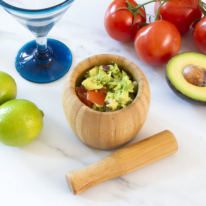 TB Essentials Bamboo Mortar and Pestle Set, 6.75 Ounce Capacity, Perfect for Guacamole, Pesto, Salad Dressing and More - NewNest Australia