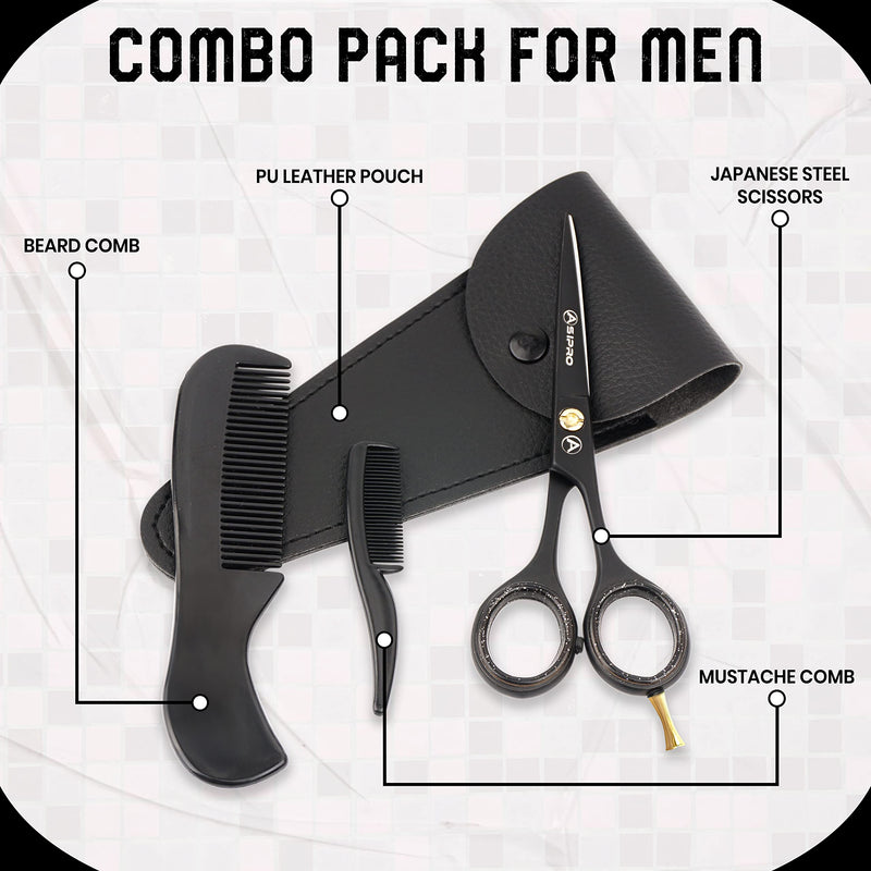 ASIPRO Beard Scissors Men 5"/12.7cm Complete Beard Care Set Including Beard Comb, Mustache Comb and Faux Leather Case, Mustache Scissors Professional Beard Scissors Stainless Steel Beard Scissors Hair Scissors for Beard - NewNest Australia