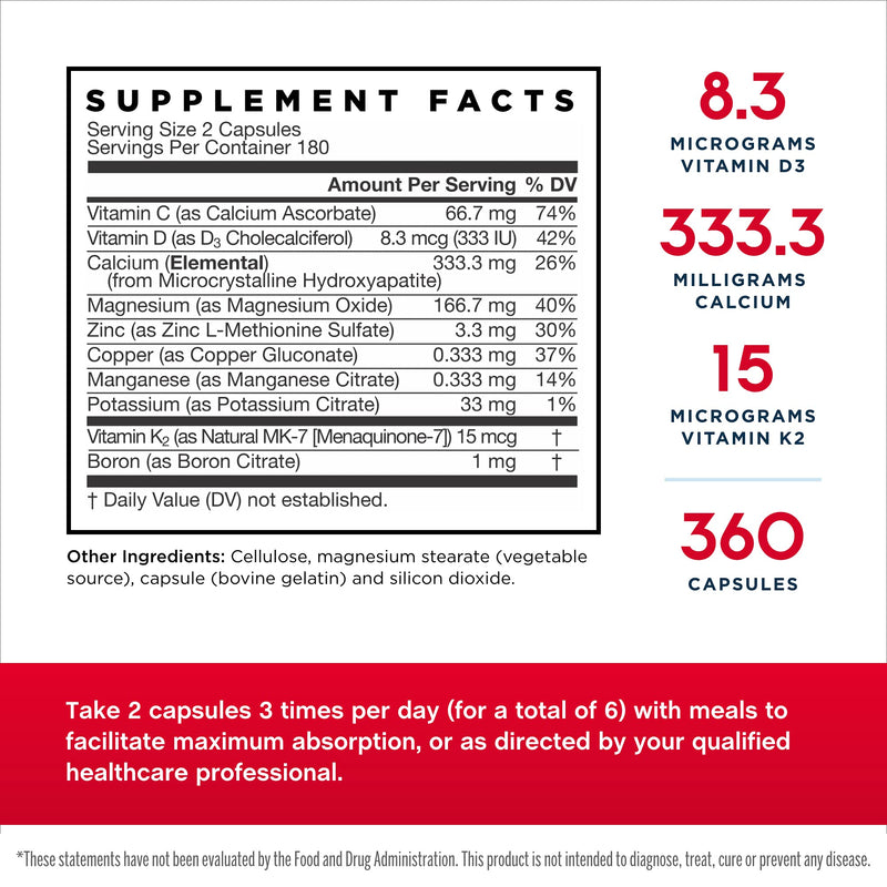 Jarrow Formulas BoneUp - 360 Capsules - Micronutrient Formula for Bone Health - Includes Natural Sources of Vitamin D3, Vitamin K2 (as MK-7) & Calcium - 180 Servings - NewNest Australia