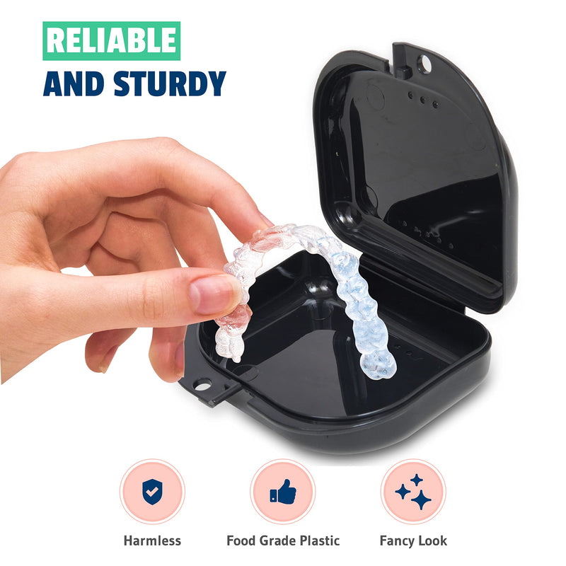 Mrs. Odonto Retainer Case - Pack of 2 - Odorless Mouth guard Case - Ventilated, Durable & Hygienic for Carrying and Protecting Braces, Dentures & Aligners - 3.14 x 3.14 x 1.1 - (Black) Black - NewNest Australia