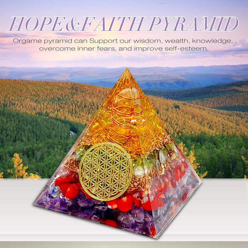 Orgone Pyramid Real Crystal Orgonite Chakra Pyramid Positive Healing Hope Faith Ornament For Anti-Stress Strength Meditation With Flower Of Life Pyramid Promote Happiness And Prosperity - NewNest Australia