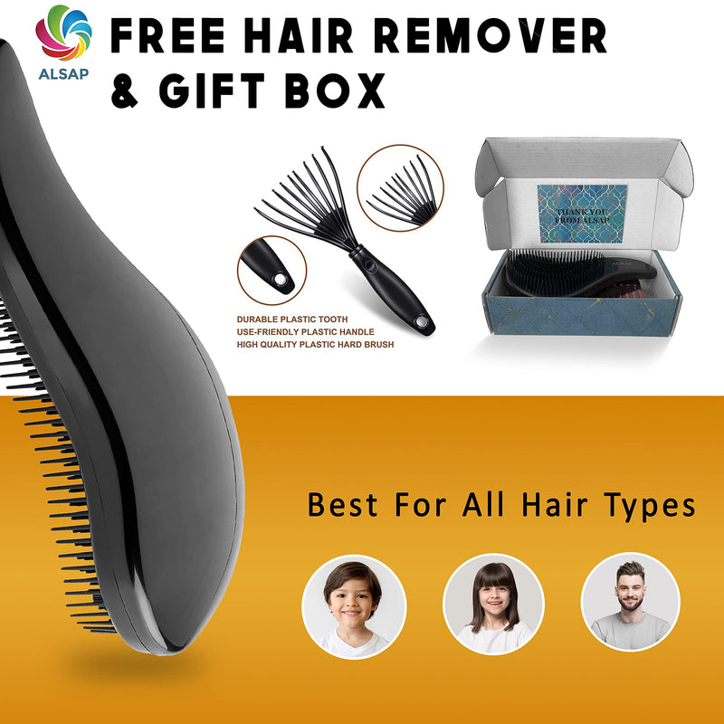 ALSAP Detangler Hair Brush with Combing Tool - Tangle Teaser Hair Brush for Women / Girls / Kids - Detangling Accessories for Long / Short - Curly / Wavy and Wet hair (black) black - NewNest Australia