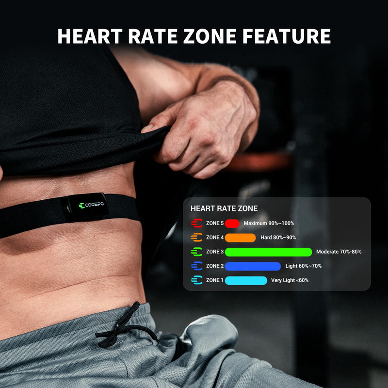 COOSPO H9Z Herat Rate Monitor Chest Strap,Bluetooth 5.0 ANT+ Heart Rate Monitor,Heart Rate Sensor with Rechargeable Battery,HRM Works with Strava/WahooFitness/Polar Beat Peloton/Zwift/DDP Yoga App - NewNest Australia
