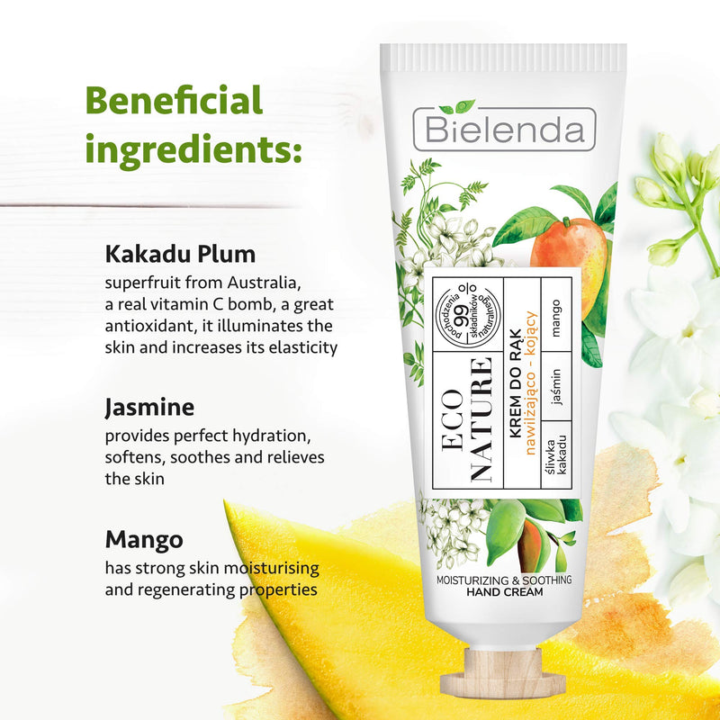 Bielenda Eco Nature - Guarantees Optimal Hydration Soothe The Unpleasant Feeling Of Hands Skin Dryness - Eco Nature - Cockatoo Plum + Jasmine + Mango - Hand Cream Moisturizing And Soothing - 50 ml - NewNest Australia