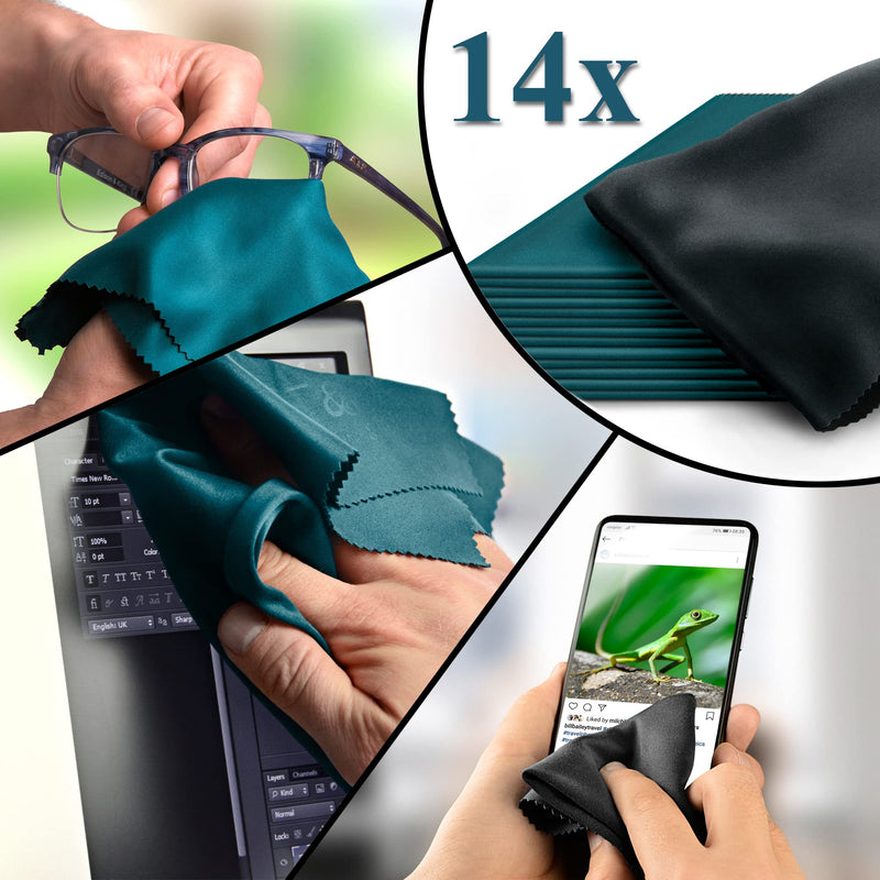 Glasses cleaning cloths in a pack of 14 - microfiber cloths in special sizes 20x20cm 20x20 cm (pack of 14) petrol black mix (pack of 14) - NewNest Australia