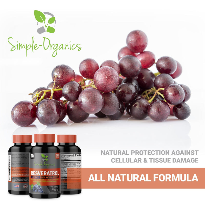 Resveratrol 1600mg per Serving of Organic Trans-Resveratrol & Potent Antioxidants, Pure Extra Strength Complex, Anti-Aging, Radiant Skin, Blood Sugar and Immunity Support- 90 Capsules- 45 Day Supply - NewNest Australia
