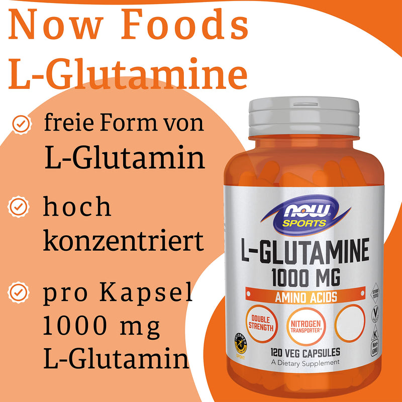 Now Foods, L-Glutamine, Double Strength, 1,000mg, 120 capsules, laboratory tested, amino acid, gluten-free, soy-free, non-GMO - NewNest Australia