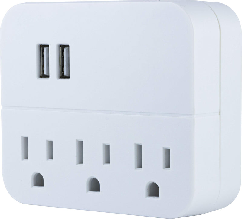 GE USB Charging Station Outlet Adapter, 3 Outlet Adapter, 2 USB Ports, Wall Tap, 3 Prong Outlet, USB 1.0A, UL Listed, White, 32193 - NewNest Australia