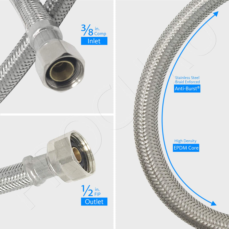 PROCURU 24" Length x 3/8" Comp x 1/2" FIP Faucet Hose Connector, Braided Stainless Steel Supply Line, Lead Free (24-Inch, 2-Pack) 24 Inch - NewNest Australia