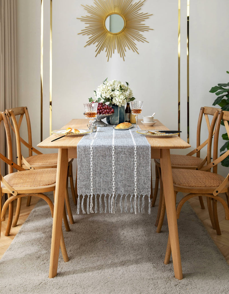 ZeeMart Farmhouse Table Runner, Rustic Table Runners 36 Inches Long, Cotton Linen Boho Table Runner, Braided Striped Grey Table Runner for Dining Party Holiday, 15x36 Inches, Braided Charcoal Grey 15*36 inches - NewNest Australia
