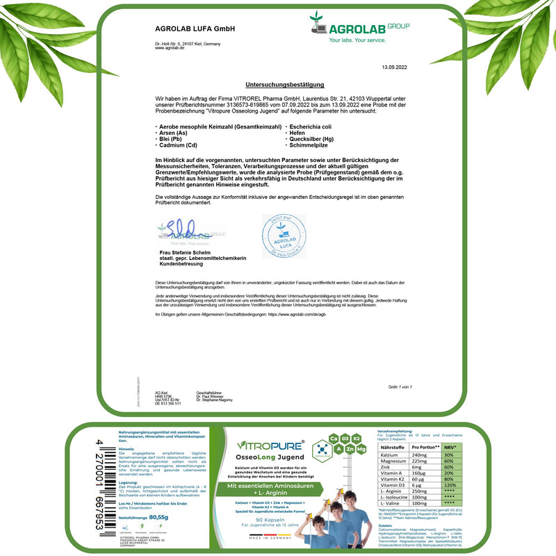OsseoLong® Youth: Unique combination of L-arginine + branched-chain amino acids (BCAAs), calcium, vitamin D3, zinc and magnesium for bone development (capsule) - NewNest Australia