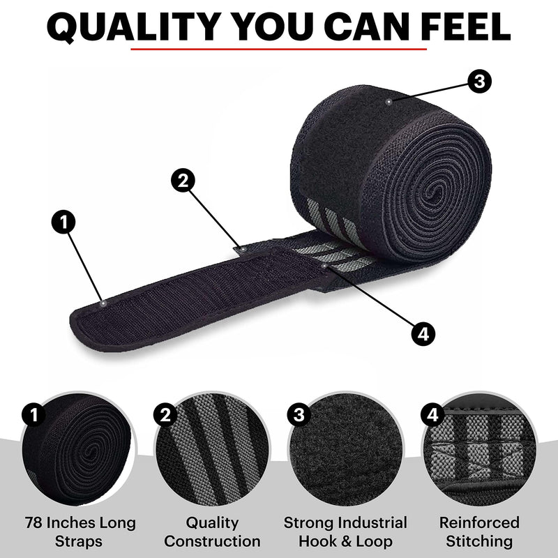 Dmoose Knee Support Strength Sports - 198 Cm Length Heavy Duty Knee Brace Bodybuilding - Long Elastic Knee Wraps Pair With Velcro Fastening, Deadlifting, Bodybuilding, Weightlifting, Strength Sports, Powerlifting - NewNest Australia