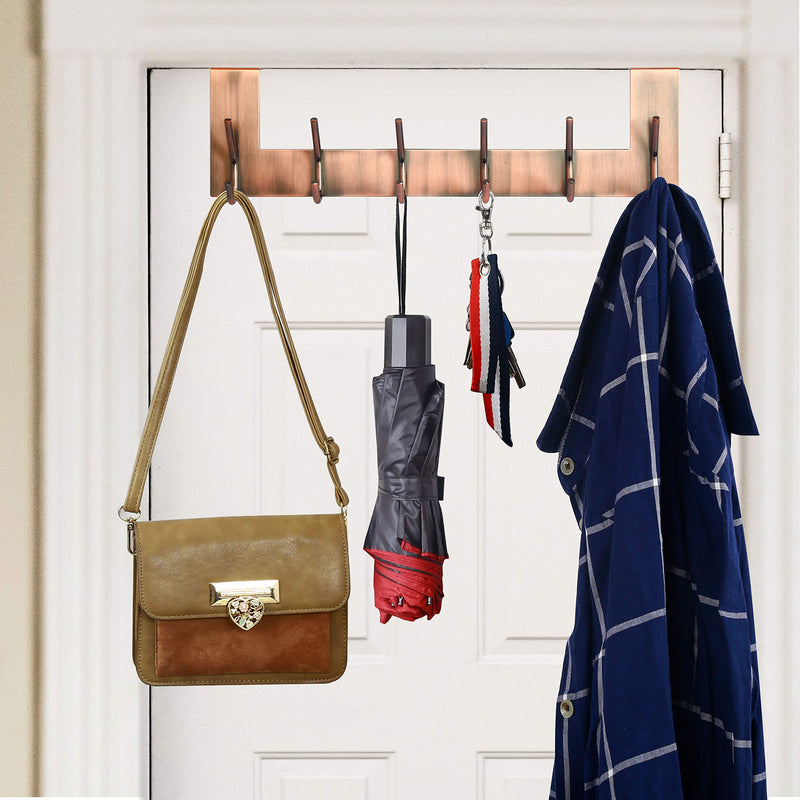 NewNest Australia - WEBI Over The Door Hooks for Hanging,Door Hanger:Over The Door Towel Rack,Over Door Coat Rack Door Coat Hanger,6 Hooks for Hanging Towels,Clothes,Hats,Behind Back of Bathroom,Antique Copper Z Copper 1 Pack 