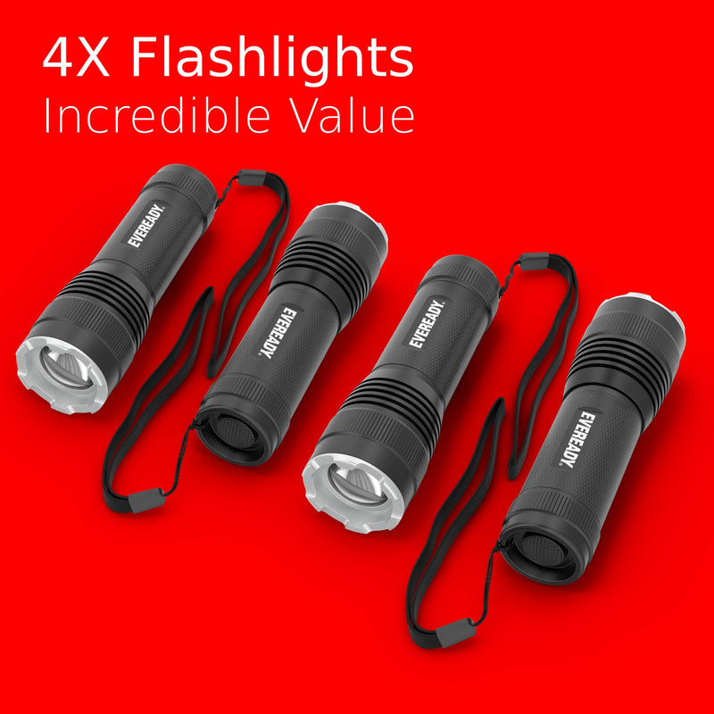 Eveready 4-Pack LED Tactical Flashlights, IPX4 Water Resistant, Rugged and Bright Flash Lights - NewNest Australia