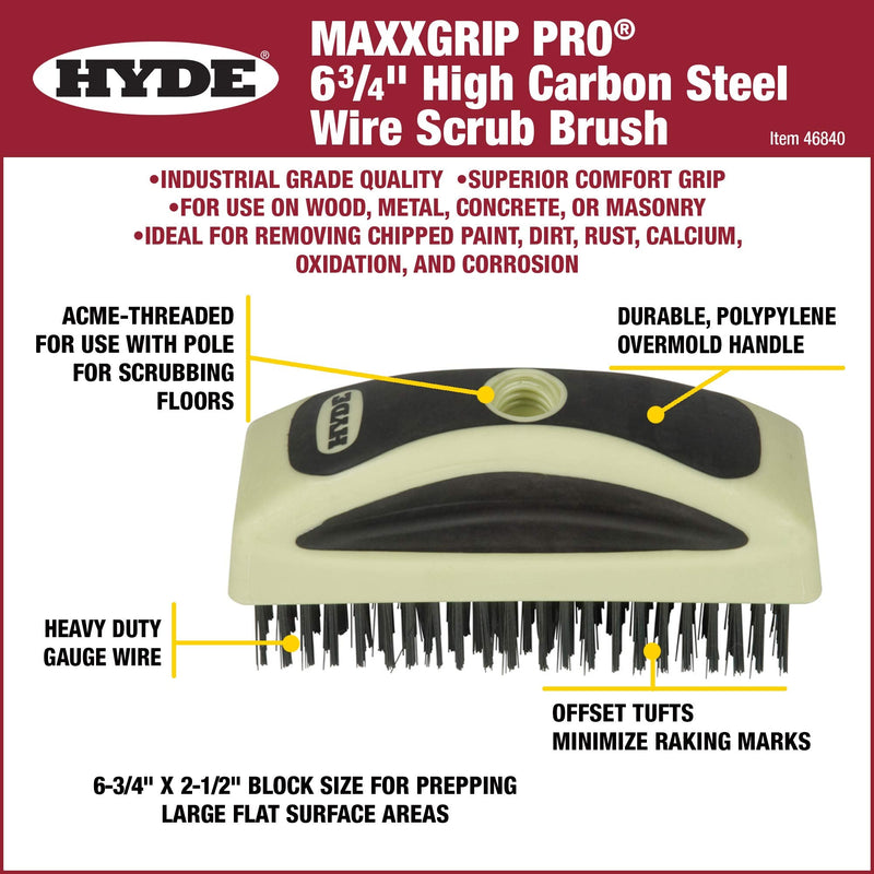 HYDE 46840 Block Style MAXXGRIP PRO Wire Brush, 6.75&quot x 2.5&quot - NewNest Australia