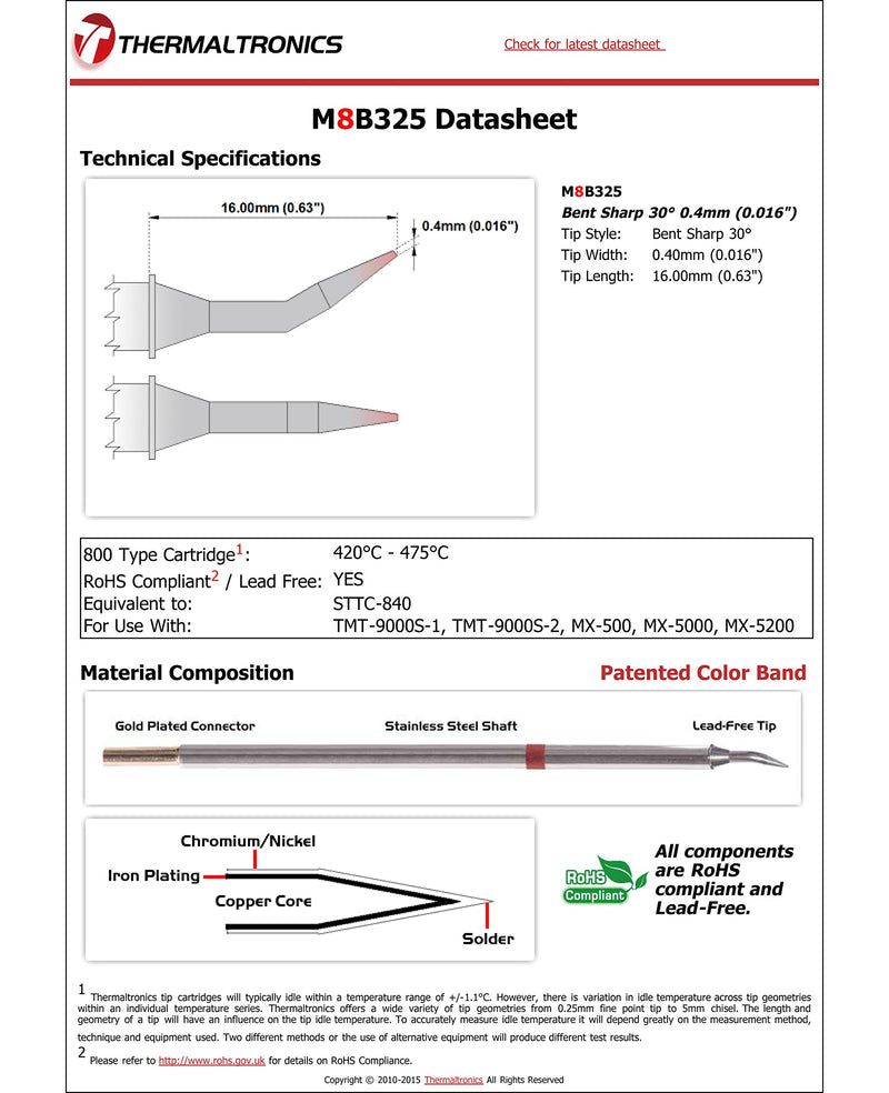 Thermaltronics M8B325 Bent Sharp 30deg 0.4mm (0.016in) interchangeable for Metcal STTC-840 - NewNest Australia