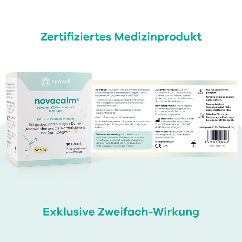 Novacalm - Relieves Flatulence, Flatulence, Abdominal Pain And Fullness - Normalizes Intestinal Activity - With Simeticon And Kiotransine - Ideal For On The Go - 30 Bags - NewNest Australia