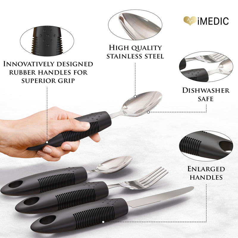 iMedic Designer Easy Grip Cutlery for Adult - Cutlery for Disabled Hands - Dishwasher Safe Disabled Cutlery for Adults - Disability Cutlery for Adults Suffering from Trembling Hands - 1 Set - NewNest Australia